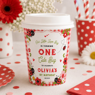 One Cute Bug Floral Ladybug 1st Birthday party Paper Cups