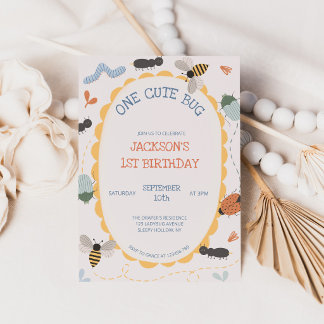 One Cute Bug Insect Garden First Birthday Invitation
