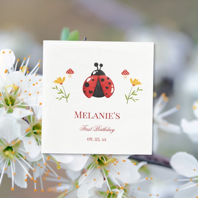 One Cute Bug Ladybug 1st Birthday Paper Napkin (Creator Uploaded)