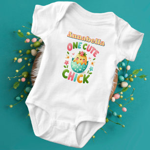 One Cute Chick Baby Bird with Hearts and Petals Baby Bodysuit