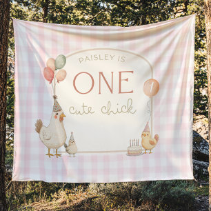 One Cute Chick Birthday Banner Backdrop Tapestry