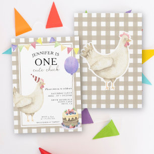One Cute Chick Gender Neutral First Birthday  Invitation