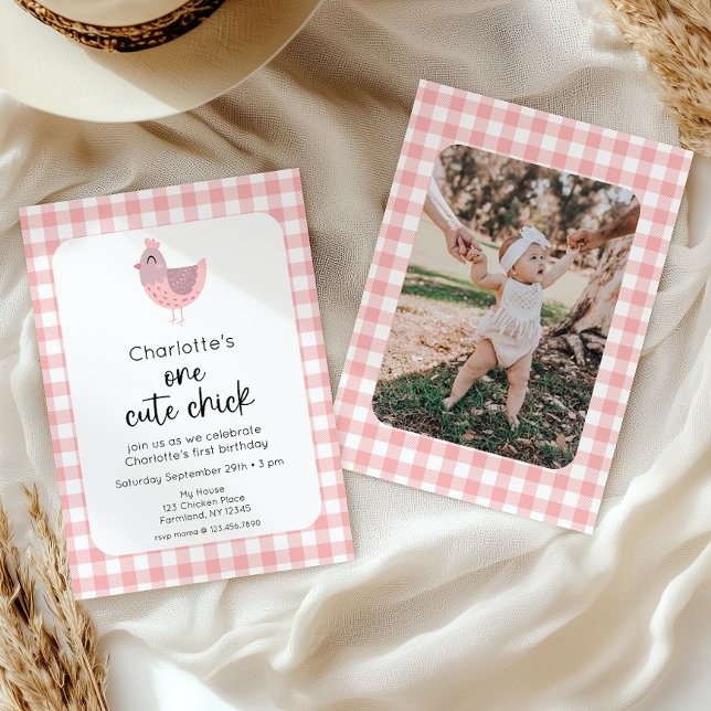 One Cute Chick Peach 1st Birthday Photo Invitation (Creator Uploaded)