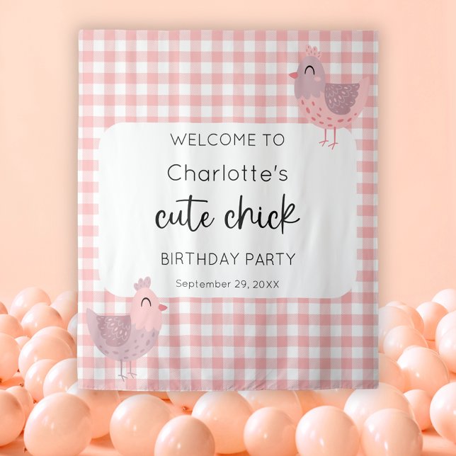 One Cute Chick Peach Birthday Backdrop Tapestry (Creator Uploaded)