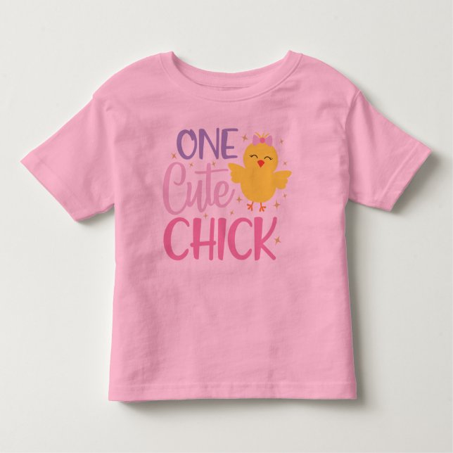  One Cute Chick Yellow Pink Girly Modern Toddler T-Shirt (Front)