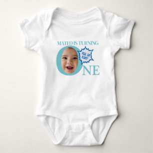 ONE! cute face baby rompers   light blue Bodysuit