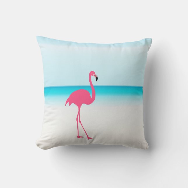 One cute pink flamingo on the beach cushion (Front)