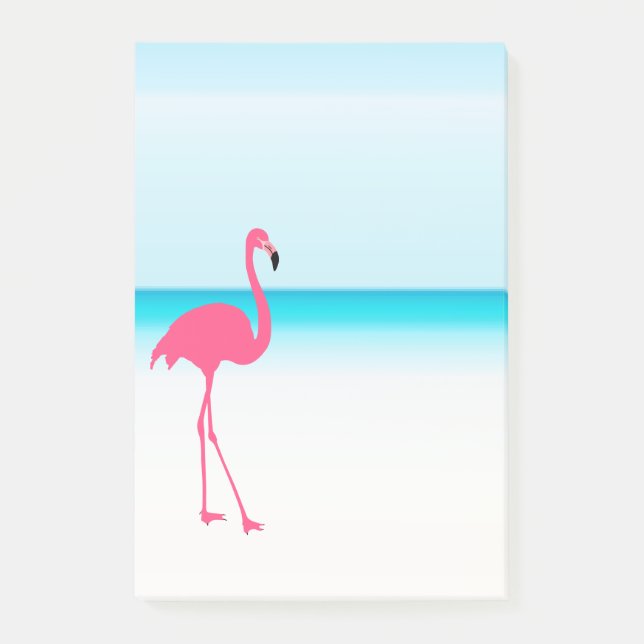 One cute pink flamingo on the beach post-it notes (Front)