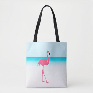 One cute pink flamingo on the beach tote bag