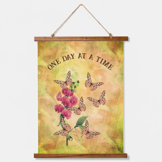 One Day At A Time Butterflies Sweet Pea Flower   Hanging Tapestry (Front)