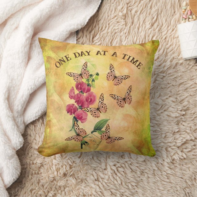 One Day At A Time Butterfly Flower Inspirational Cushion (Blanket)
