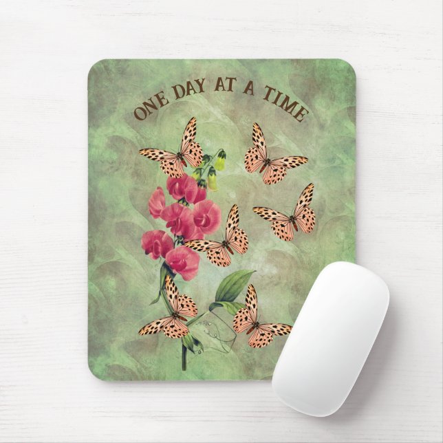 One Day At A Time Butterfly Flower Inspirational Mouse Pad (With Mouse)