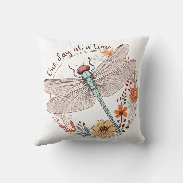 One Day at a Time Dragonfly Sublimation Cushion (Back)