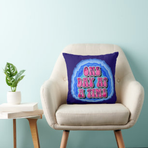 One Day At A Time Geode 12 Step AA Recovery Slogan Cushion
