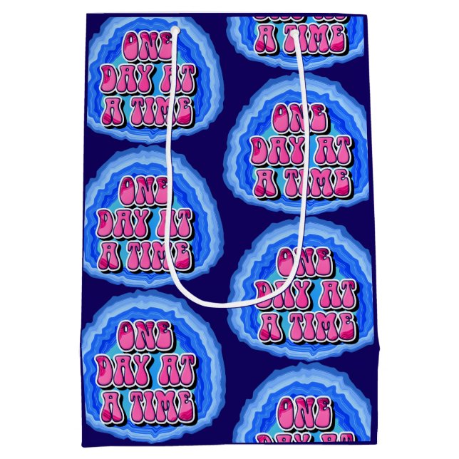 One Day At A Time Geode 12 Step AA Recovery Slogan Medium Gift Bag (Back)