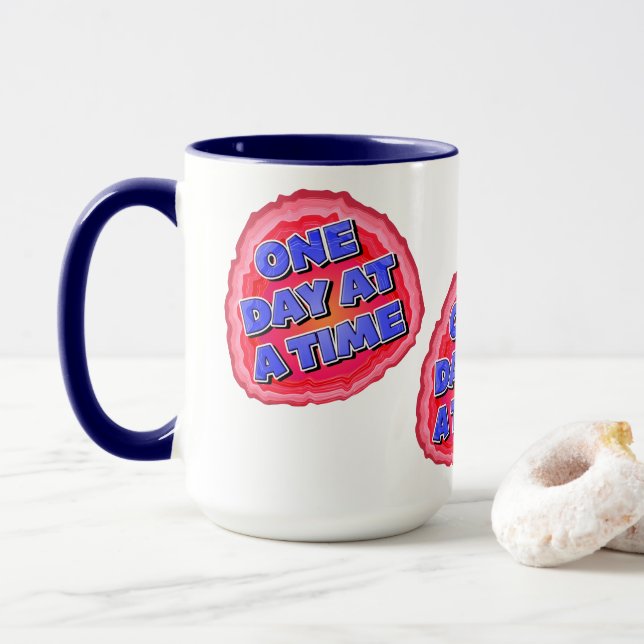 One Day At A Time Geode 12 Step AA Recovery Slogan Mug (With Donut)