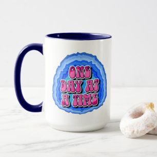 One Day At A Time Geode 12 Step AA Recovery Slogan Mug