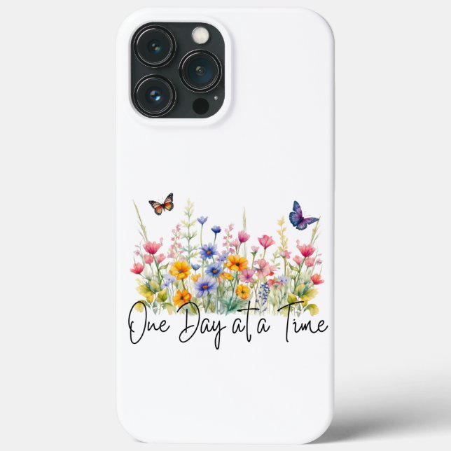One Day at a Time Inspirational Quote Wildflowers Case-Mate iPhone Case (Back)