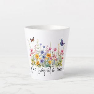 One Day at a Time Inspirational Quote Wildflowers Latte Mug