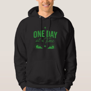 One Day At A Time Motivational Typography Black Hoodie