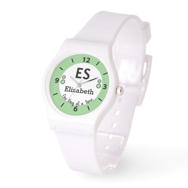 One day at a time name monogram green watch (Angle)