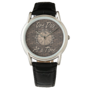 One Day At A Time Quote Slogan Clock Vines Brick Watch