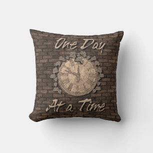 One Day At A Time Quote Slogan Old Clock Cushion