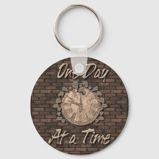 One Day At A Time Quote Slogan Old Clock Key Ring (Front)