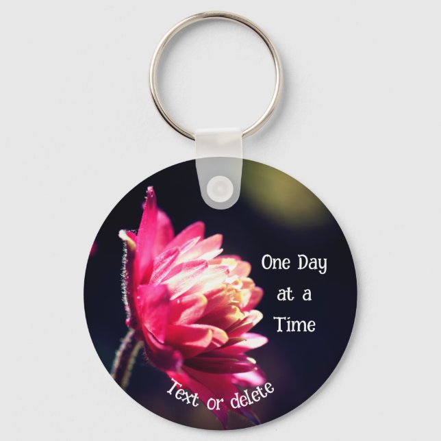 One Day At A Time Quote Sunlit Flower Personalised Key Ring (Front)