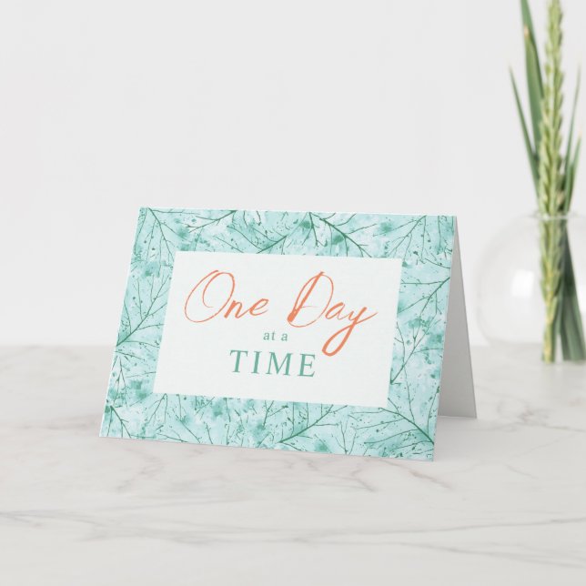 One Day at a Time Sobriety Birthday Mint Green Card (Front)
