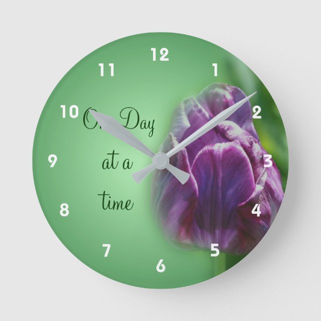 One Day At A Time Tulip Inspirational  Round Clock (Front)
