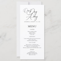 One Day Away Elegant Script Rehearsal Dinner Menu