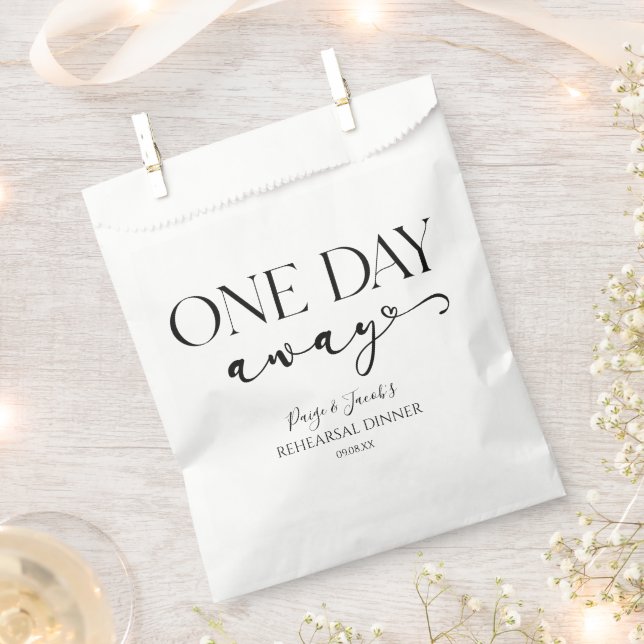 One Day Away Minimal Wedding Rehearsal Dinner Favour Bag (Clipped)