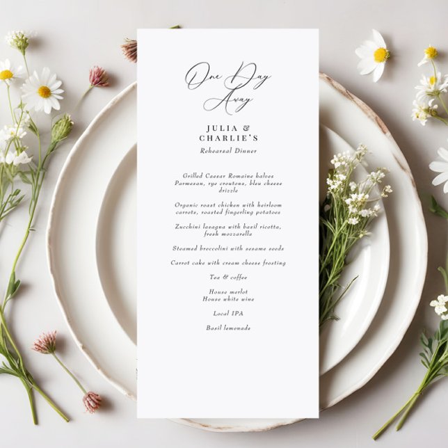 One Day Away Rehearsal Dinner Elegant Menu (Creator Uploaded)