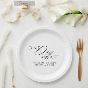 One Day Away Rehearsal Dinner Elegant Modern Paper Plate