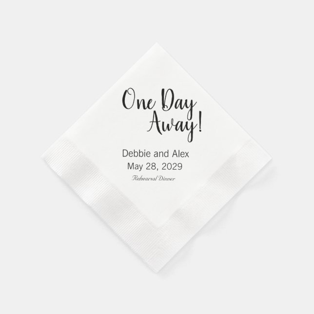 One Day Away Rehearsal Dinner Napkins Personalised (Corner)