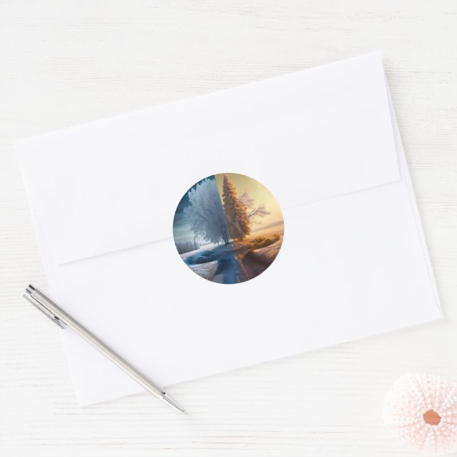 One day in winter classic round sticker (Envelope)