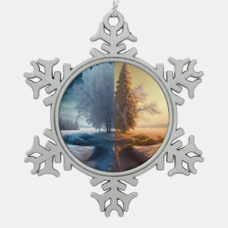 One day in winter snowflake pewter christmas ornament