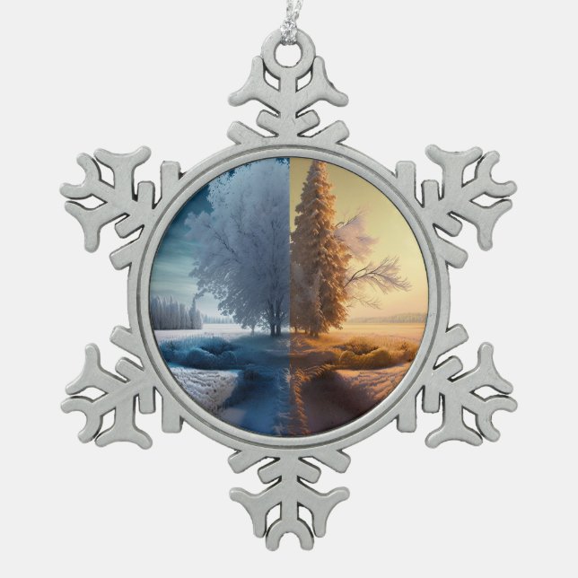 One day in winter snowflake pewter christmas ornament (Front)