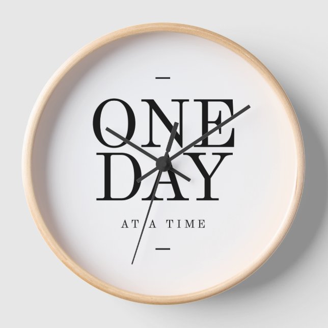 One Day Inspiring Sobriety Quote White Black Clock (Front)