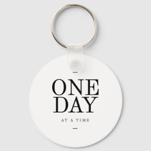 One Day Inspiring Sobriety Quote White Black Key Ring