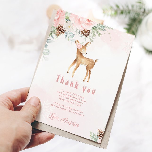 One-deer-ful blush winter deer birthday thank you card (Creator Uploaded)