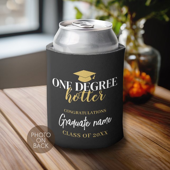 One Degree Hotter - Black Gold Graduation 1 Photo Can Cooler (Custom Can Cooler)