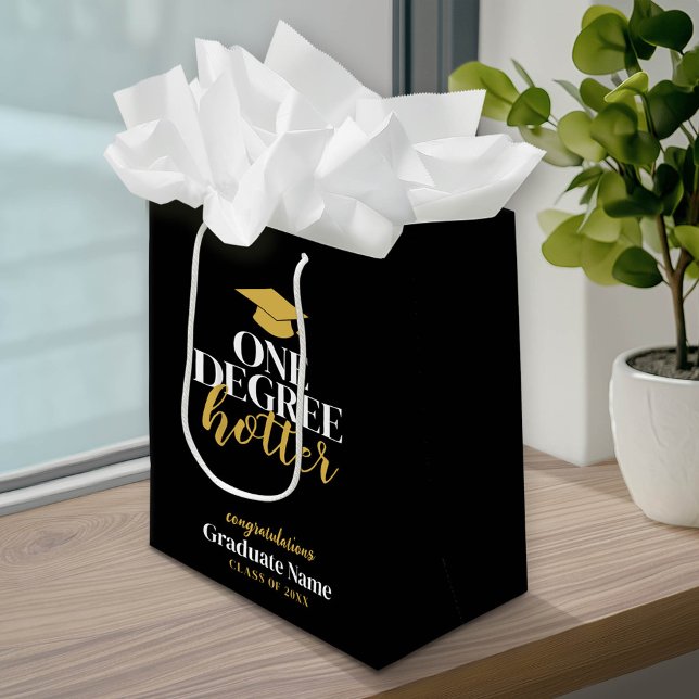 One Degree Hotter - Black Gold - Graduation Medium Gift Bag (Custom Graduation Gift Bag with a pace for the graduate's name)
