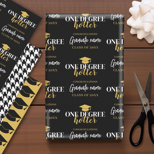 One Degree Hotter - Black Gold Graduation Wrapping Paper Sheet (Custom Graduation Wrapping Paper)