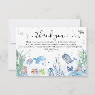 One-Der the Sea 1st Birthday Ocean Animals  Thank You Card