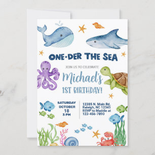 One-der the Sea boy 1st first birthday invite. Invitation