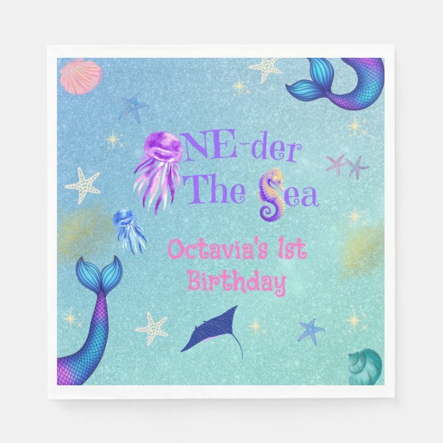 One-der the Sea First Birthday Party Napkins (Front)