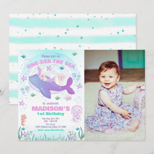 One-der the Sea Party Whale Girl 1st Birthday Invitation