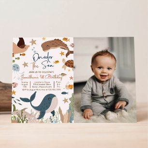 One-der the Sea Whale Shark Sea Life 1st Birthday Invitation